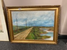 Continental school : A country track by marshland, oil on canvas,