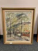 Continental school : Figures by a tram, oil on canvas,
