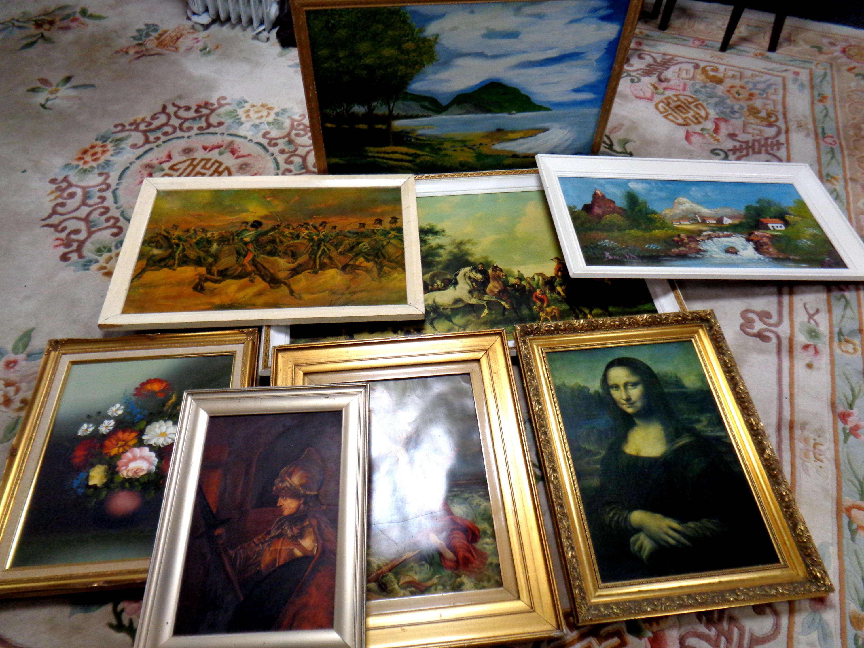 A collection of eight assorted framed pictures and prints to include oil on canvas, still life,