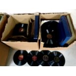 Two boxes containing LP box sets and 78s on HMV, Colombia,