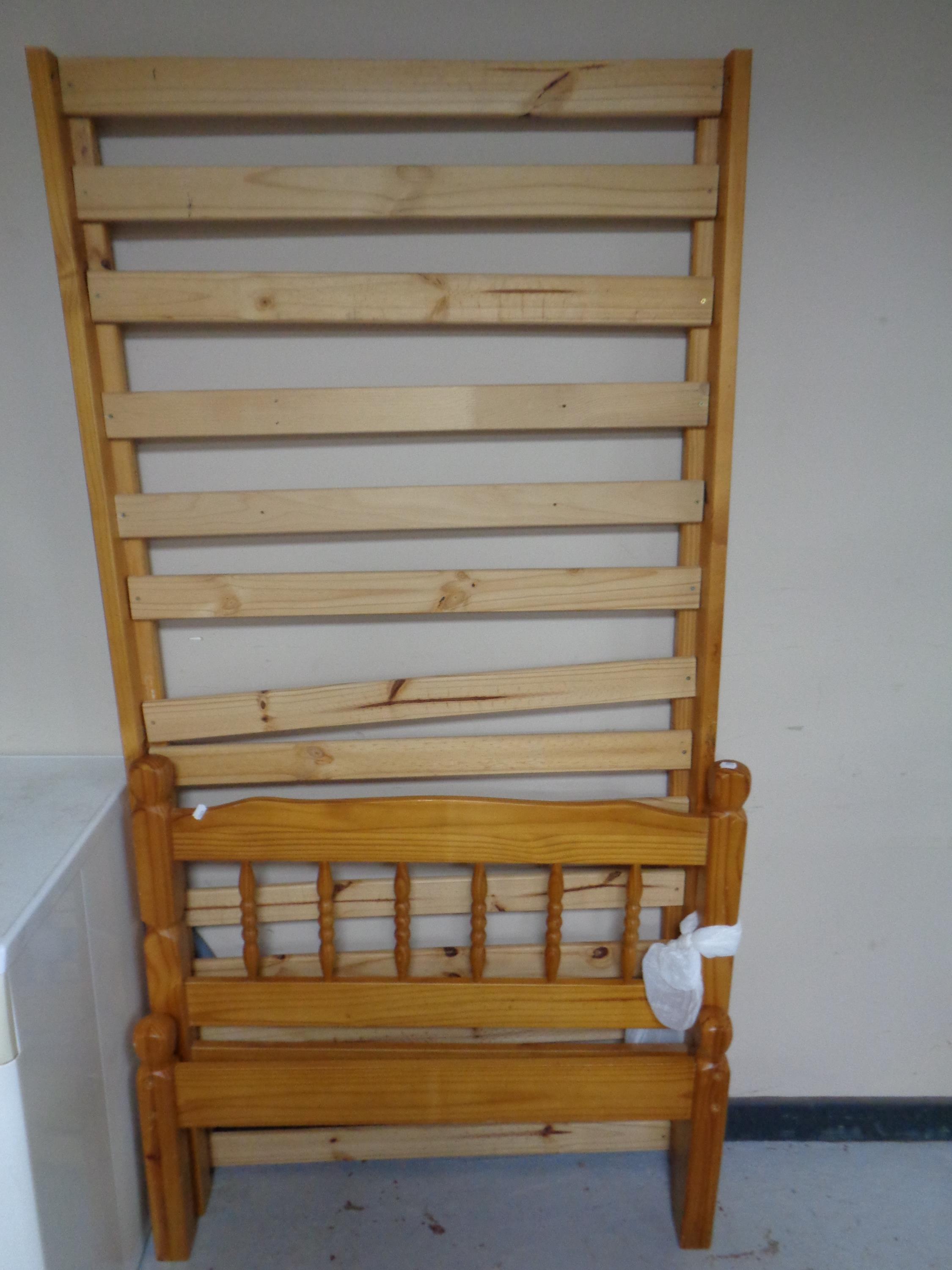 A pine effect cabinet together with a 3ft pine bed frame and a two tier telephone table - Image 2 of 2