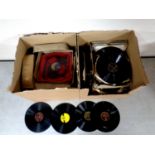 Two boxes containing a large quantity of 78s on HMV, MGM,
