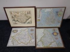 A framed hand coloured map of Northumberland together with two further framed maps and an unframed