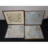 A framed hand coloured map of Northumberland together with two further framed maps and an unframed