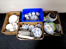 Four boxes of antique and later dinner ware to include John Brothers Indes,