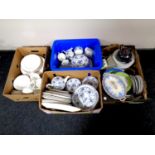 Four boxes of antique and later dinner ware to include John Brothers Indes,