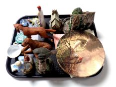 A tray of assorted ceramics to include collector's plate, Lilliput cottages, crystal ornaments,