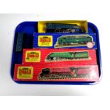 A tray containing Hornby Dublo 3232 diesel locomotive, 2211 locomotive and tender,