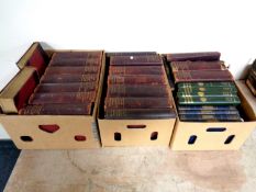 Three boxes containing 20th century volumes to include The Encyclopedia Britannica 11th edition,