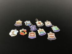 Ten silver enamel crests