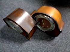 A 20th century walnut cased Smiths mantel clock together with a Bentima oak cased mantel clock with