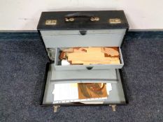 A 20th century craftsman's model case containing veneers and tools