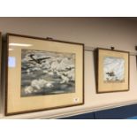 Nigel Bruce : Catalina over the Atlantic 190 Squadron, watercolour, 35 x 25 cm,