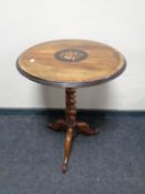 A 19th century inlaid mahogany occasional table on barley twist column support