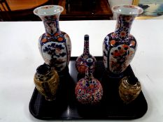 A tray of three pairs of Japanese vases