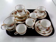 A tray containing a twenty one piece Elizabethan English Garden tea service