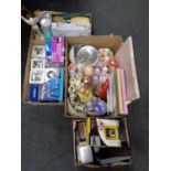 Four boxes containing miscellaneous to include assorted ceramics, down lights,