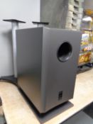 An Onkyo SKW-240 sub woofer together with two speaker stands