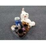 A tray containing antique and later ceramics to include a Staffordshire figure of Havlock,