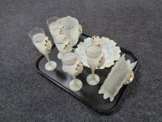 A tray containing eight pieces of Arte Murano glassware to include champagne flutes, dishes,