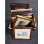A box containing a large quantity of assorted pictures and prints, signed prints,