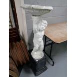 A painted concrete cherub bird bath on plinth (3)