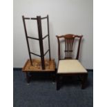 A 19th century mahogany dining chair together with a mixed wood coffee table with gallery and a