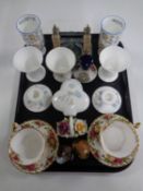 A tray containing assorted ceramics and ornaments to include Lilliput Lane, Tower Bridge,