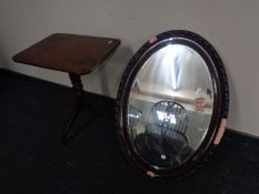 A Victorian mahogany pedestal occasional table together with an oval framed mirror (a/f)