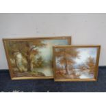 A C Inness oil on canvas, river through a wooded landscape, in a gilt frame,