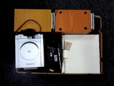 A box containing a Grundig micro hifi system, an Alba radio CD player, together with a Visiolux 5.