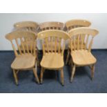 A set of six pine farmhouse style kitchen chairs