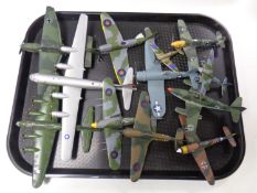 A tray containing a quantity of die cast military aircraft