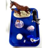 A tray containing assorted ceramics to include Royal Doulton figure, Elaine HN3214,