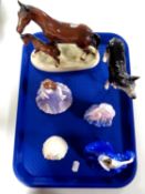 A tray containing assorted ceramics to include Royal Doulton figure, Elaine HN3214,