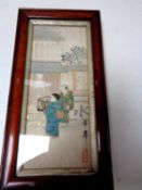 A Chinese framed painting with fabric relief figures,