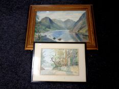 An early 20th century watercolour, river through a mountainous landscape, in a gilt frame,