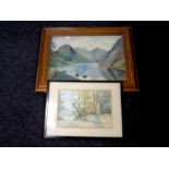 An early 20th century watercolour, river through a mountainous landscape, in a gilt frame,