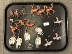 A tray of 20th century hand-painted die cast figures including Indian cavalry,