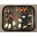 A tray of 20th century hand-painted die cast figures including Indian cavalry,