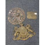 Three antique brass safe plaques