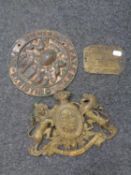 Three antique brass safe plaques