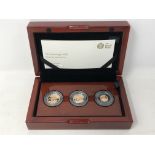 A Royal Mint Three Coin Gold Proof Set 2020 comprising Sovereign,