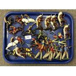 A tray of 20th century hand-painted die cast military figures comprising native Americans and