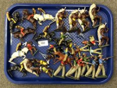 A tray of 20th century hand-painted die cast military figures comprising native Americans and