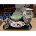 A tray containing Maling peony rose bowl together with three pieces of Masons china to include bowl