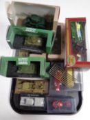 A tray containing plastic and die cast vehicles to include Ultimate Tank Collection,