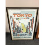 A vintage advertising poster, 'Travel to Tokyo' Tanner International Airlines,