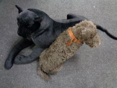 A mid 20th century soft toy of a dog together with a further soft toy,