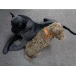 A mid 20th century soft toy of a dog together with a further soft toy,